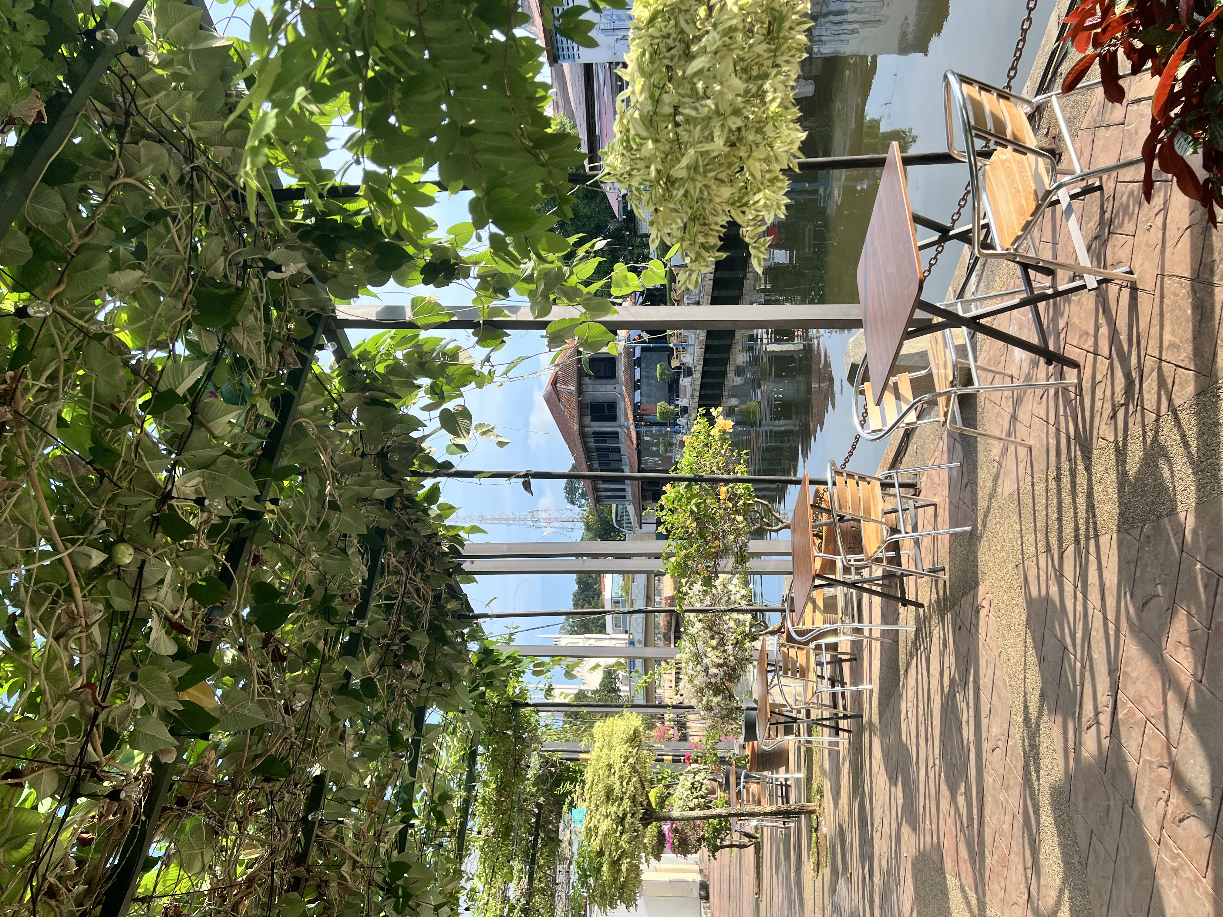 Waterfront patio dining deck along Malacca River