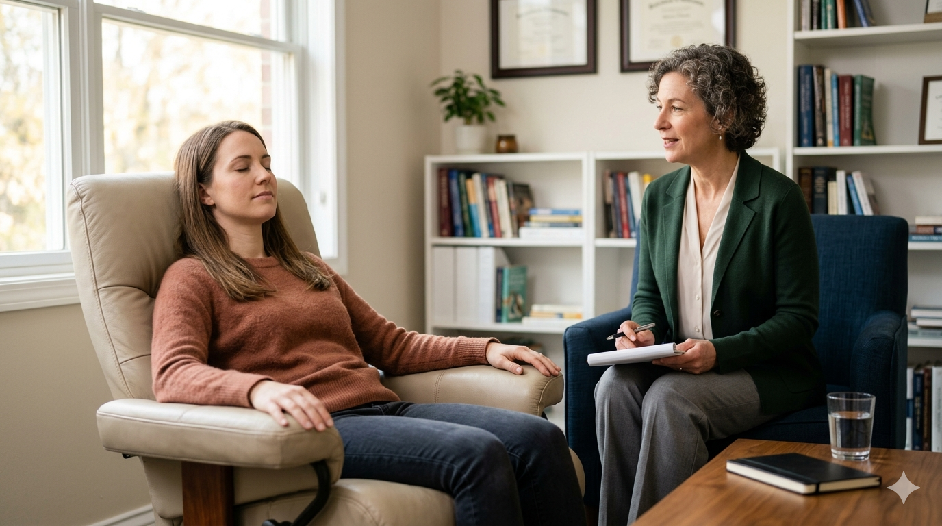 Hypnotherapist conducting a seesion on changing habbits