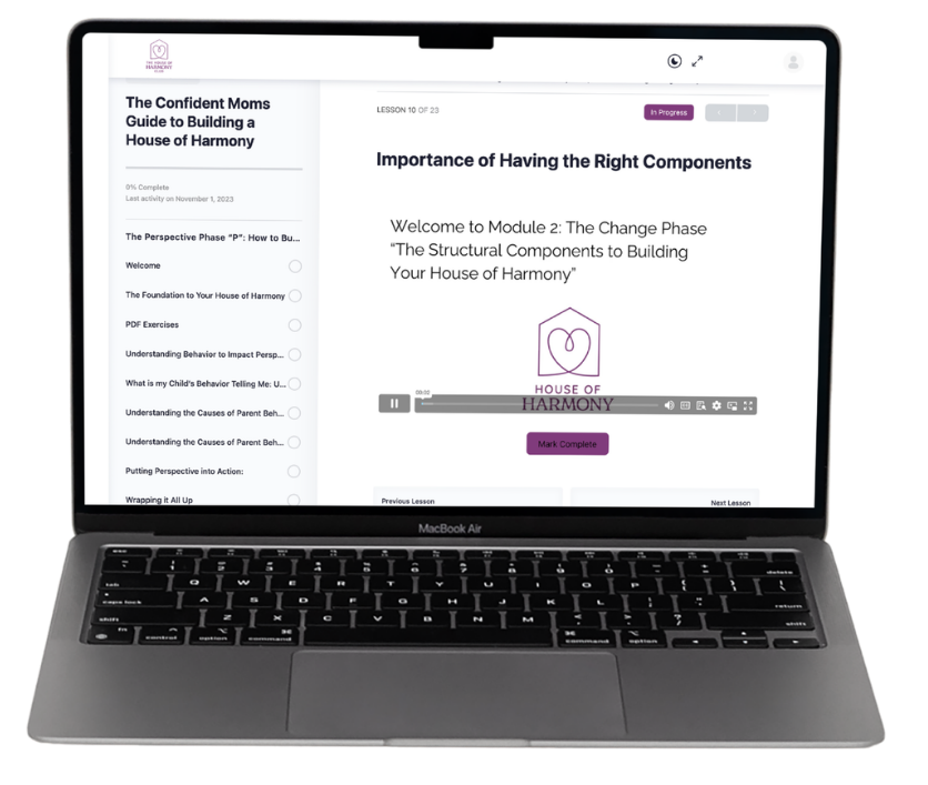 House of Harmony online course shown on a laptop
