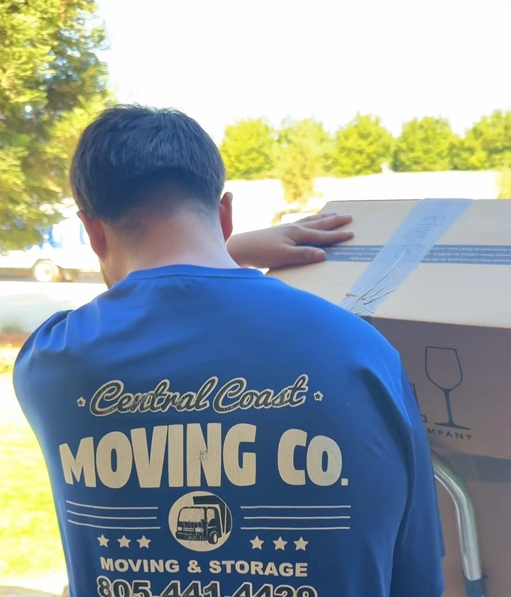 Central Coast Moving crew member carrying a box