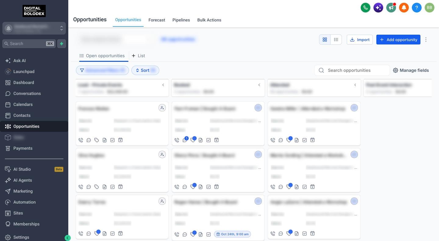 The Digital Rolodex job board, with customer details hidden