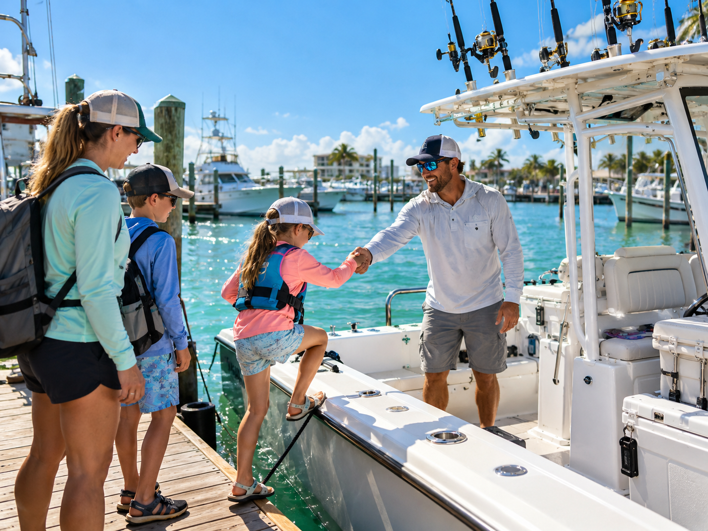 Captain helping guests onto the boat