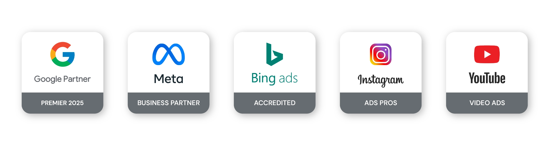 google premier partner, meta business partner, bing ads accredited, instagram ad pros, youtube video ads,