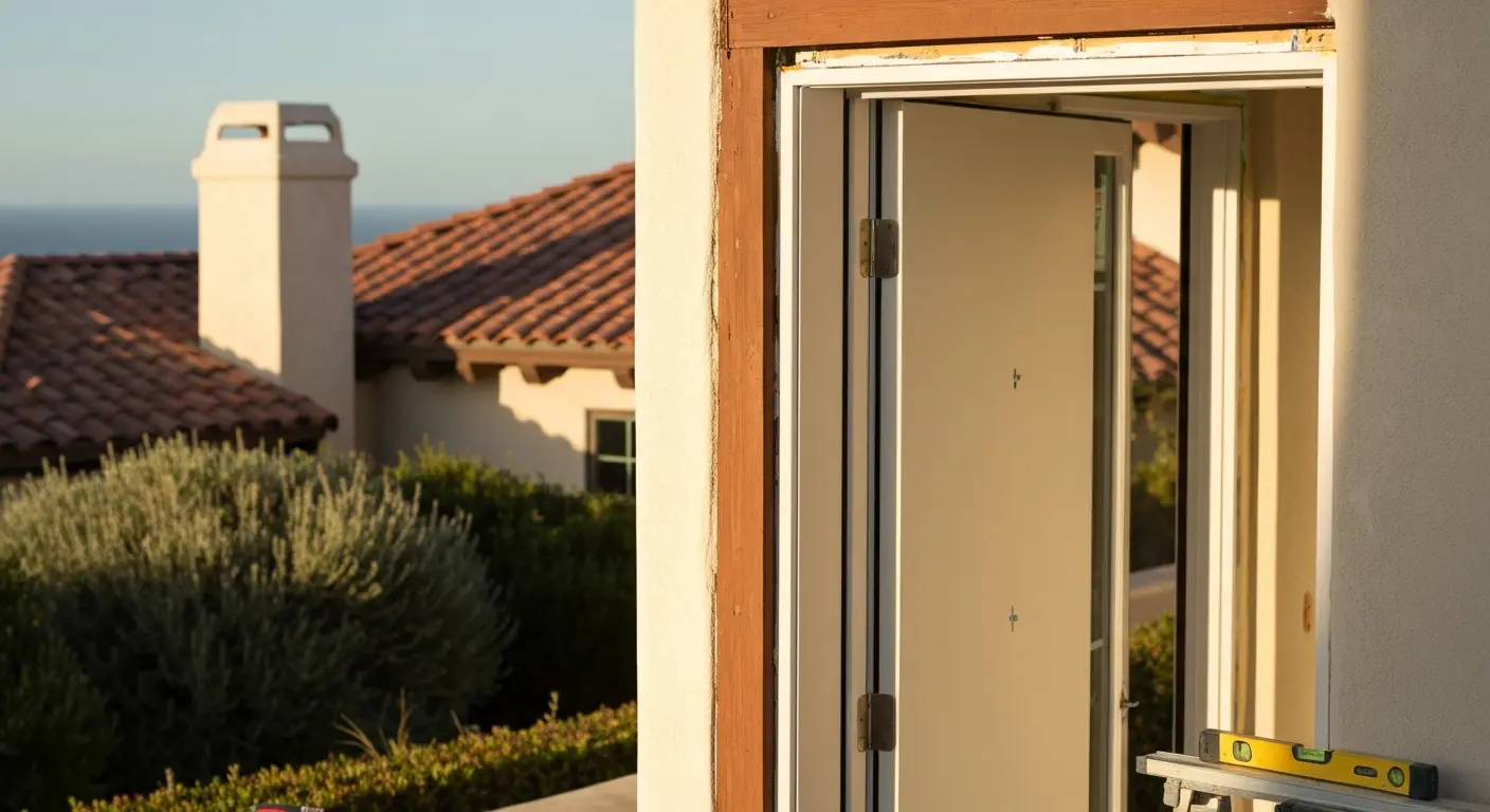 Custom door installation in coastal home