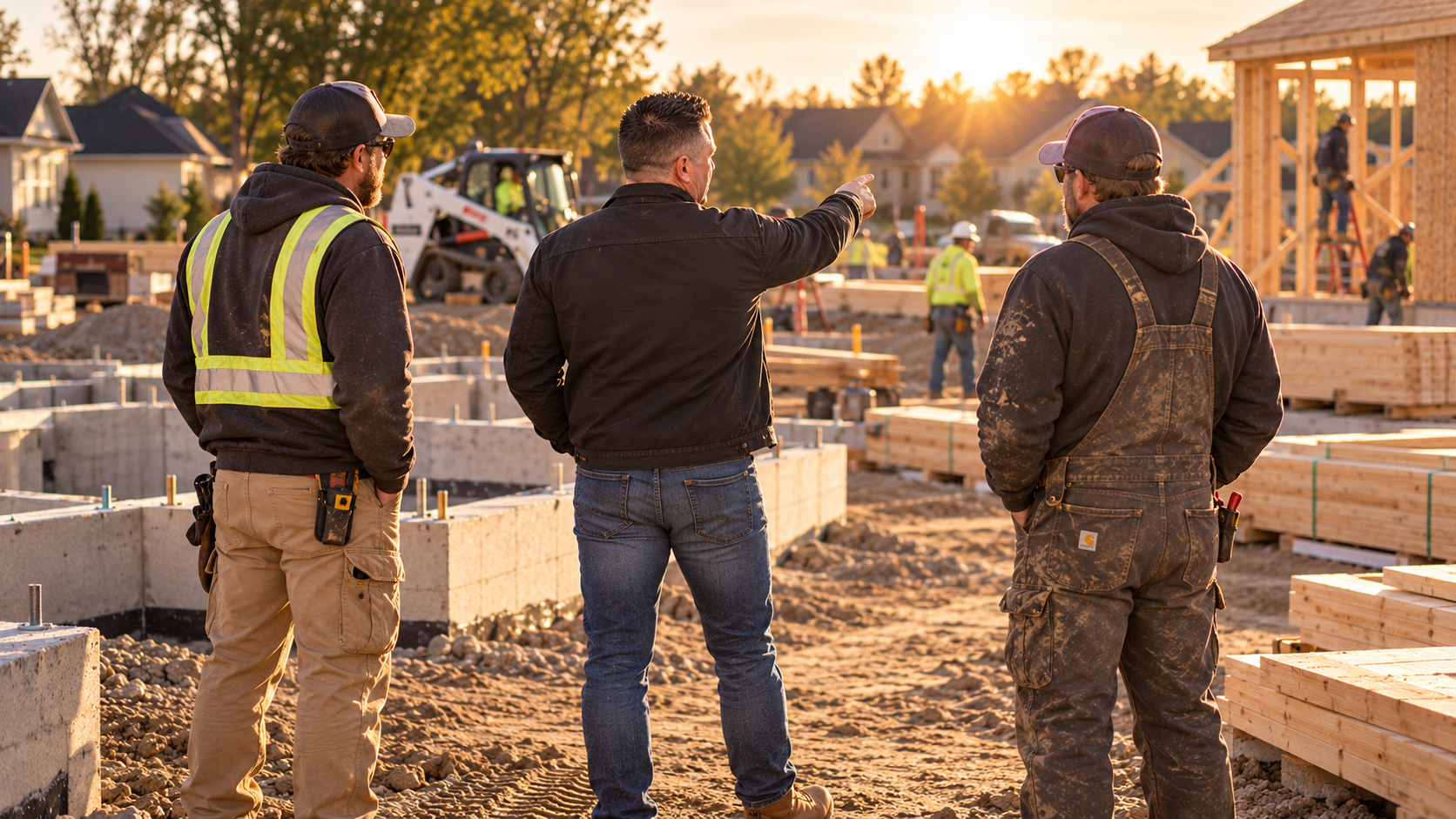 Mike Bazadona reviewing a job site with contractors