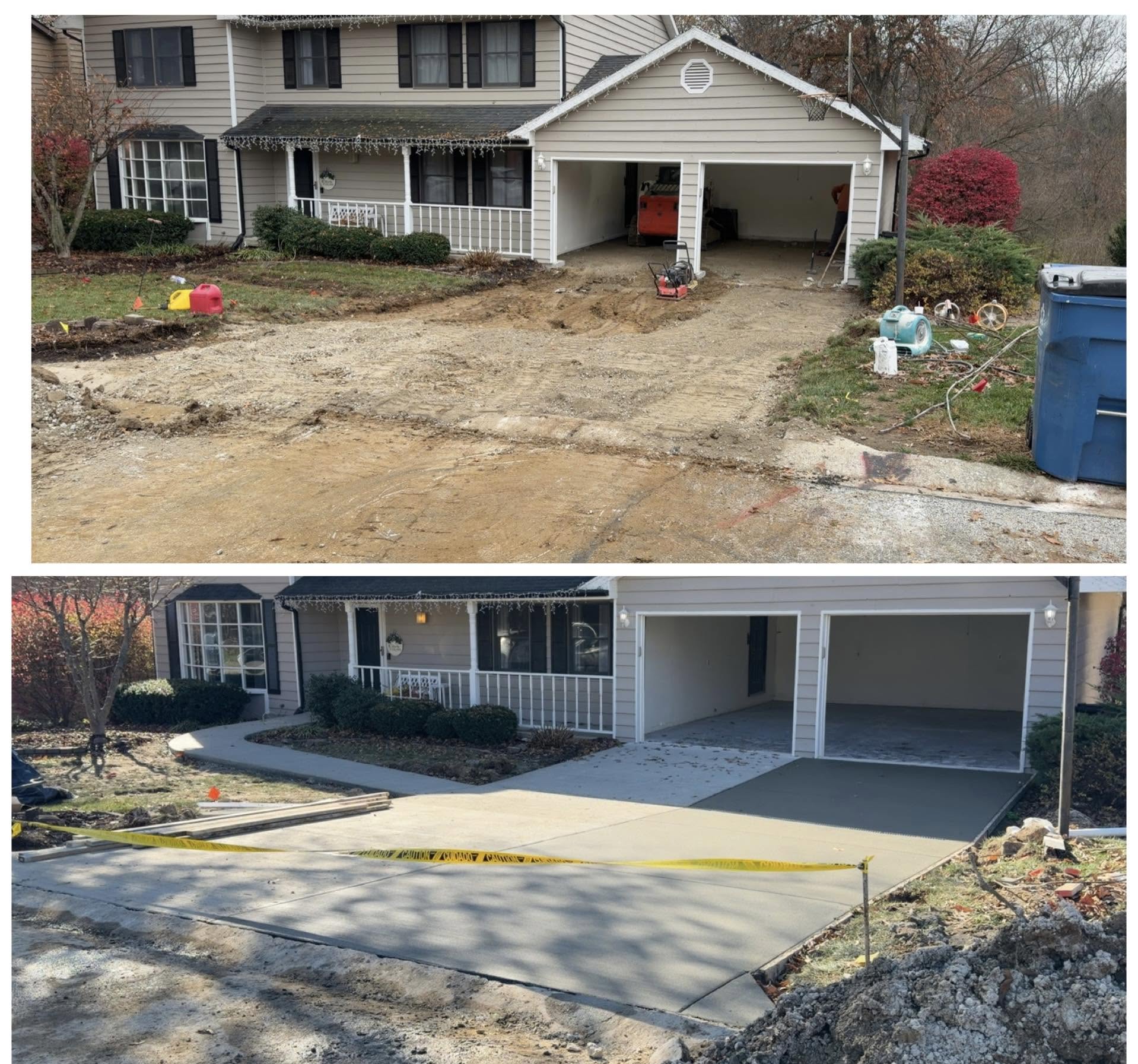 Driveway replacement before and after by JW Concrete Construction