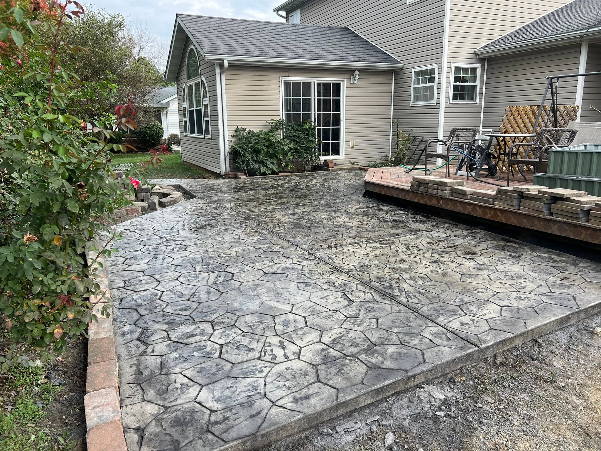 Stamped concrete — fresh pour placed and leveled