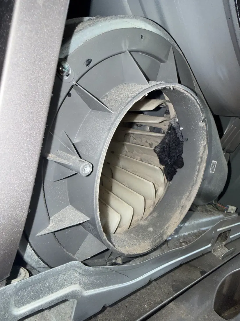Sock caught inside a dryer blower wheel housing
