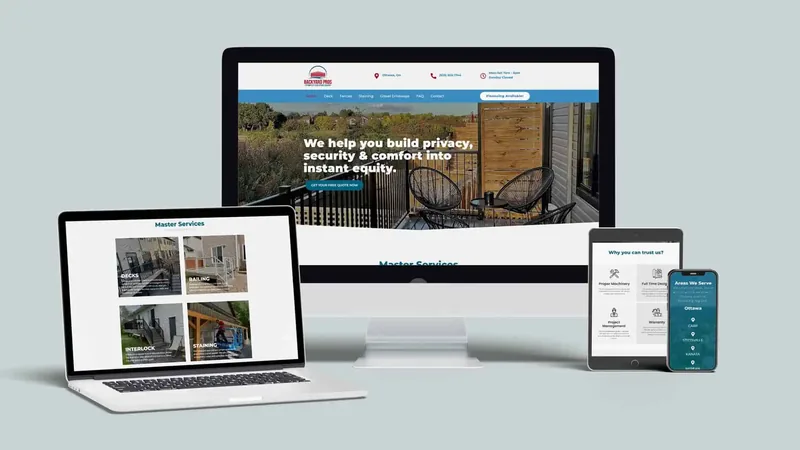 The Backyard Pros website on a desktop, laptop, tablet and phone