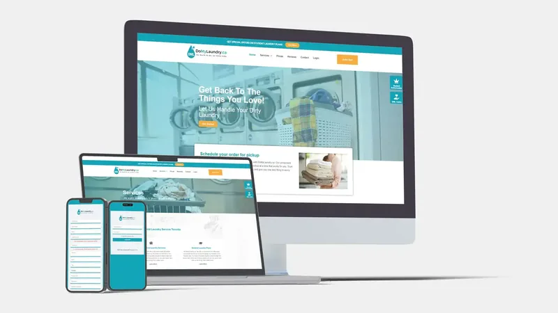 The DoMyLaundry website on a desktop, laptop, tablet and phone