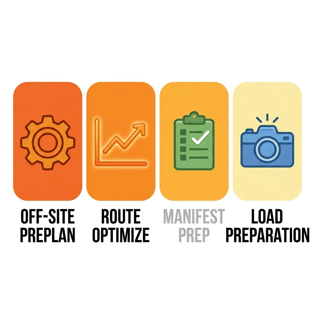 Icon set for video marketing preparation: Record, Optimize, Track, and Refine steps.