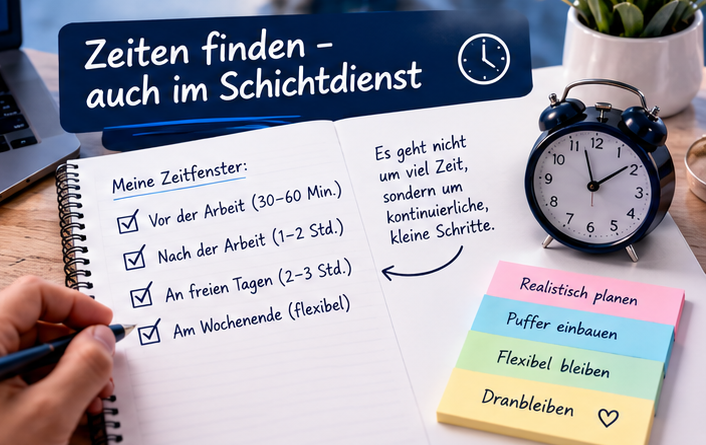 So integrierst du dein Nebenprojekt trotz Job und Schichtdienst realistisch in deine Woche und bleibst Schritt für Schritt dran.