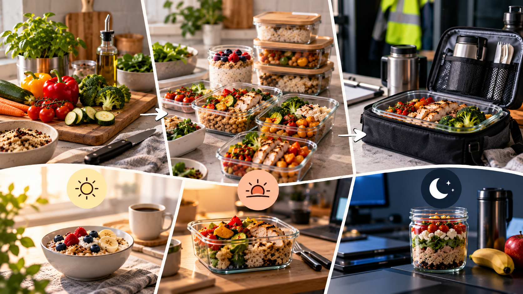 Meal Prep boxen, gefühllt mit leckerem essen für menschen im schichtdienst