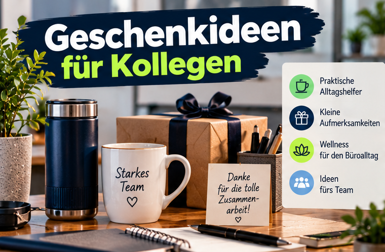 Verpackte Geschenke auf einem Tisch, daneben eine Foto-Collage und ein Fotokalender