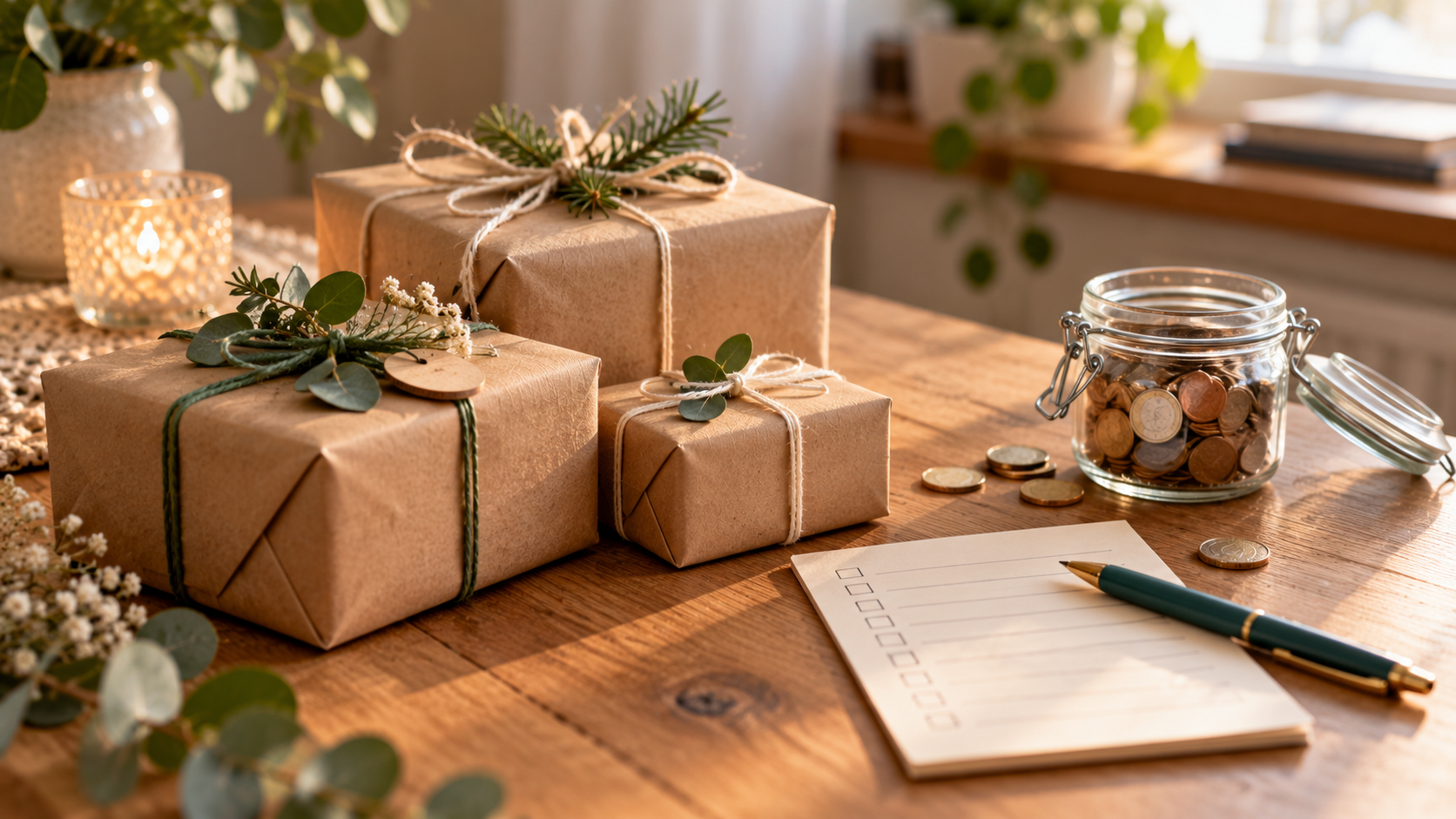 Geschenke eingepackte auf dem Tisch