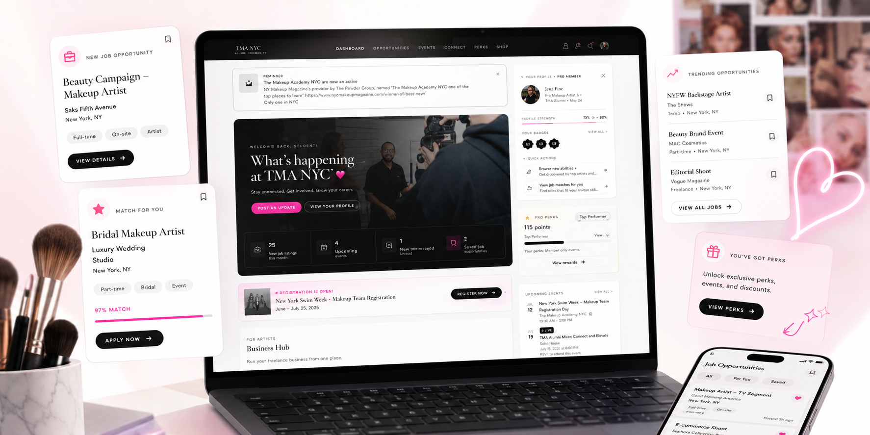 TMA Behind the Scenes alumni career platform dashboard