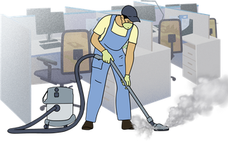 An icon of an employee steam cleaning an office space