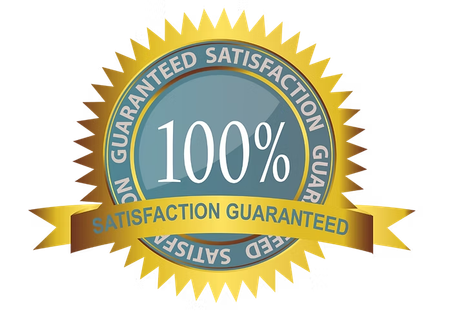 Medal displaying the text "100% Satisfaction Guaranteed".
