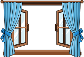 An icon of two clean curtains next to an open window