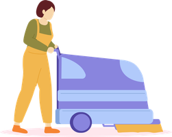 An icon of an employee using a floor cleaner