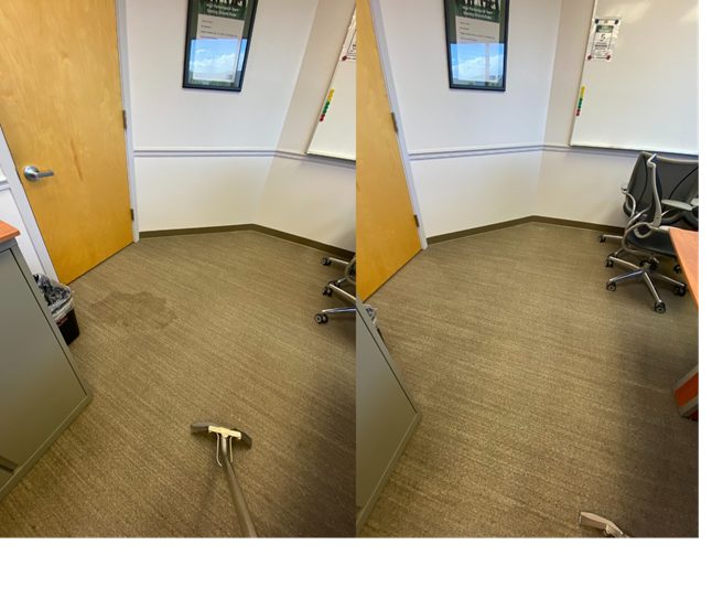 A comparison of an office before and after removing a stain.