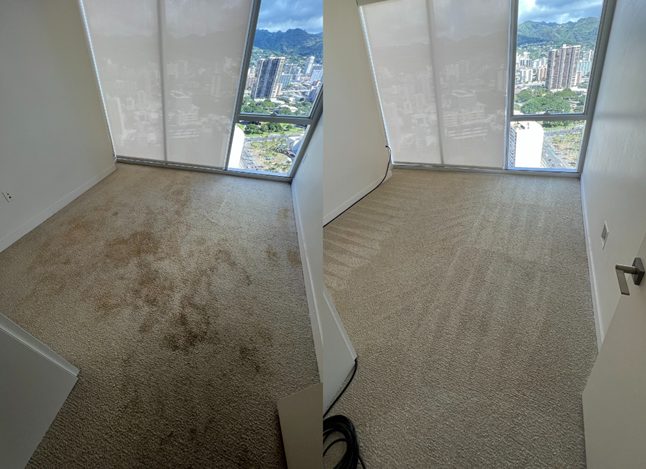 An office space before and after carpet cleaning.