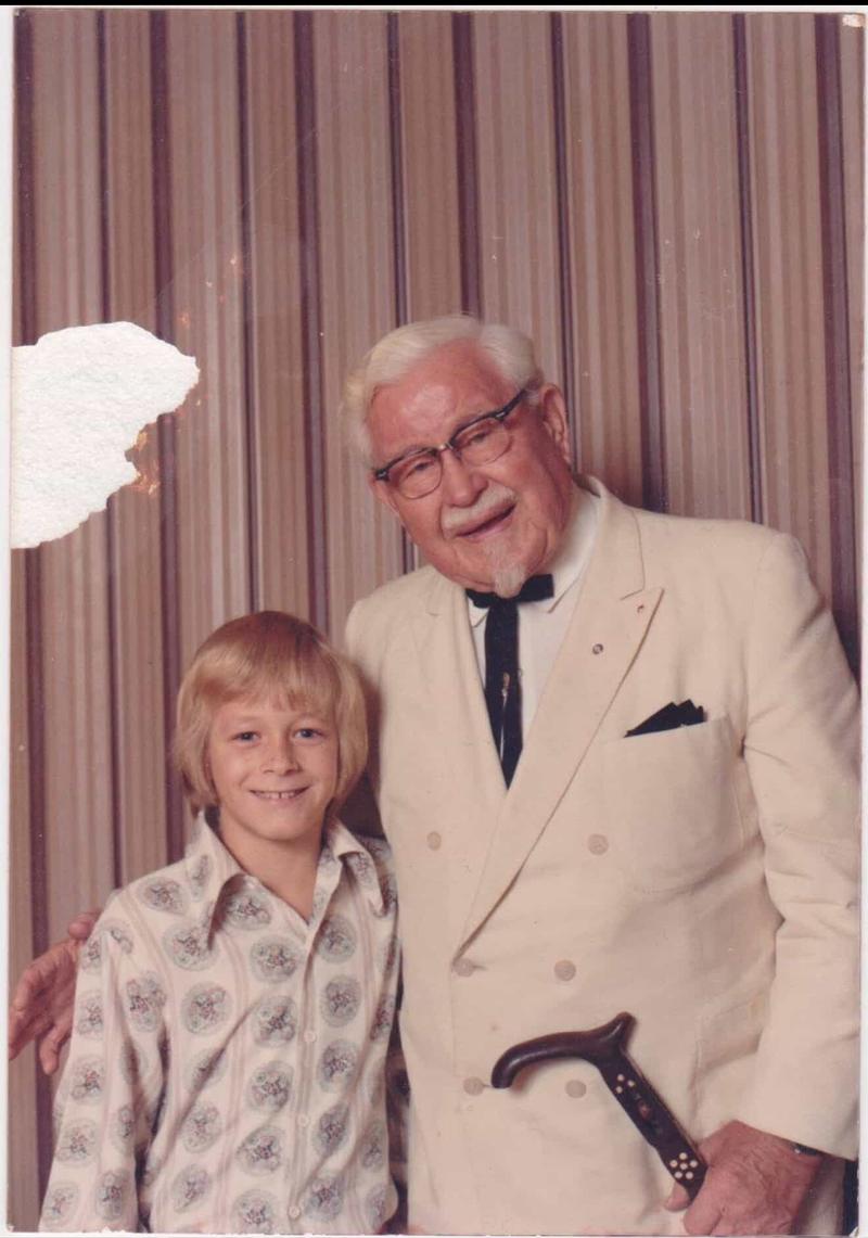 Michaela Sparrow's father as a boy with Colonel Sanders in Canada