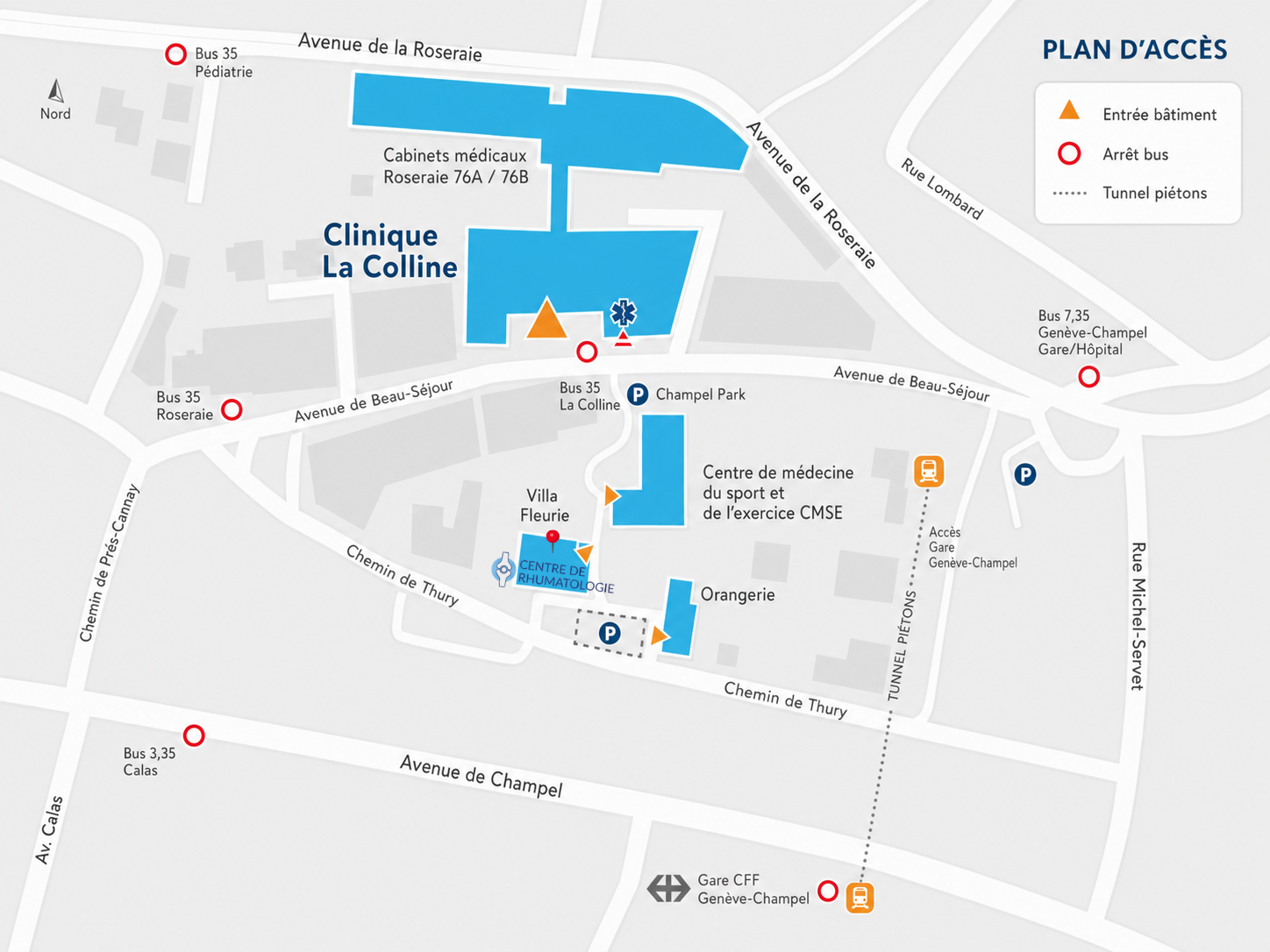 Plan d'accès centre de rhumatologie genevois
