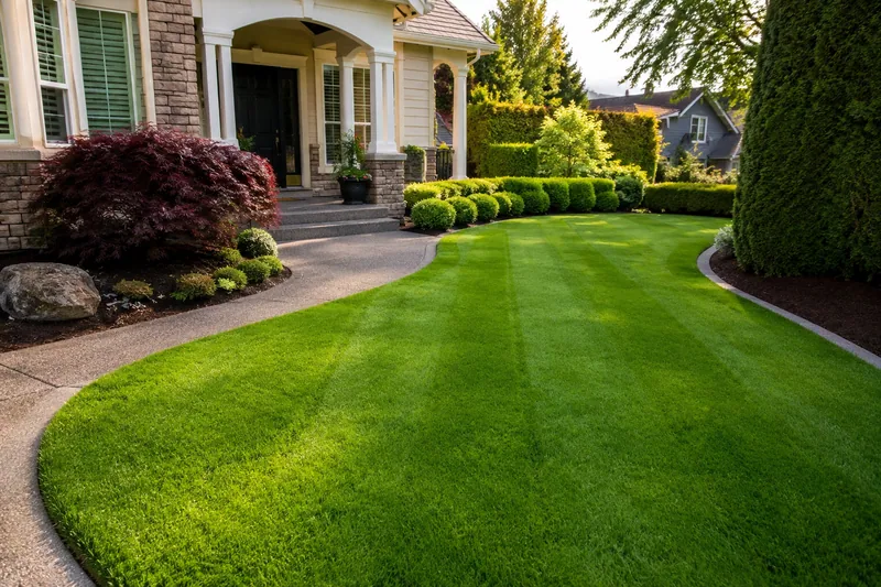 Perfectly manicured lawn edge along a driveway at a Long Beach NY coastal home with clean edging line