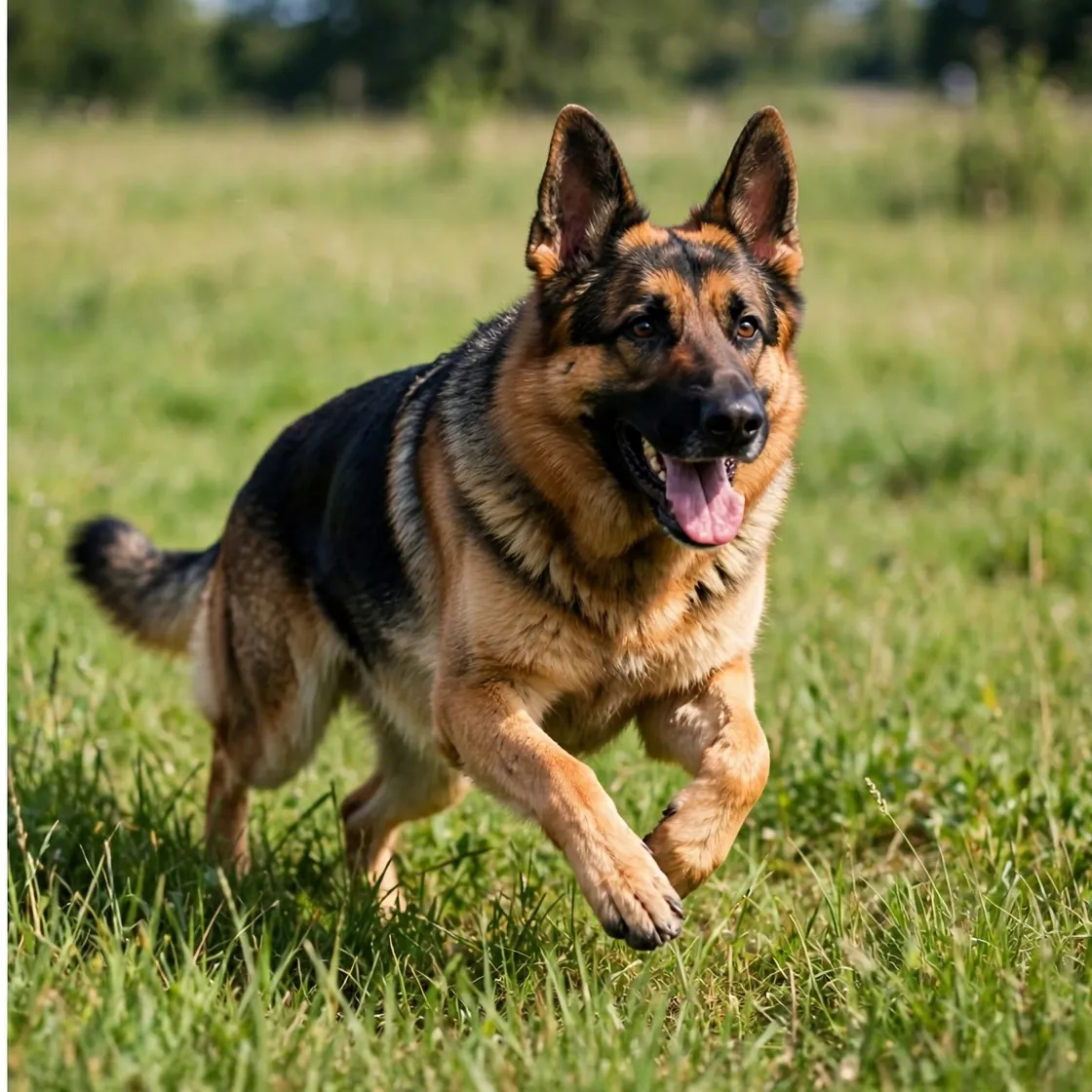 German Shepherd running in a park