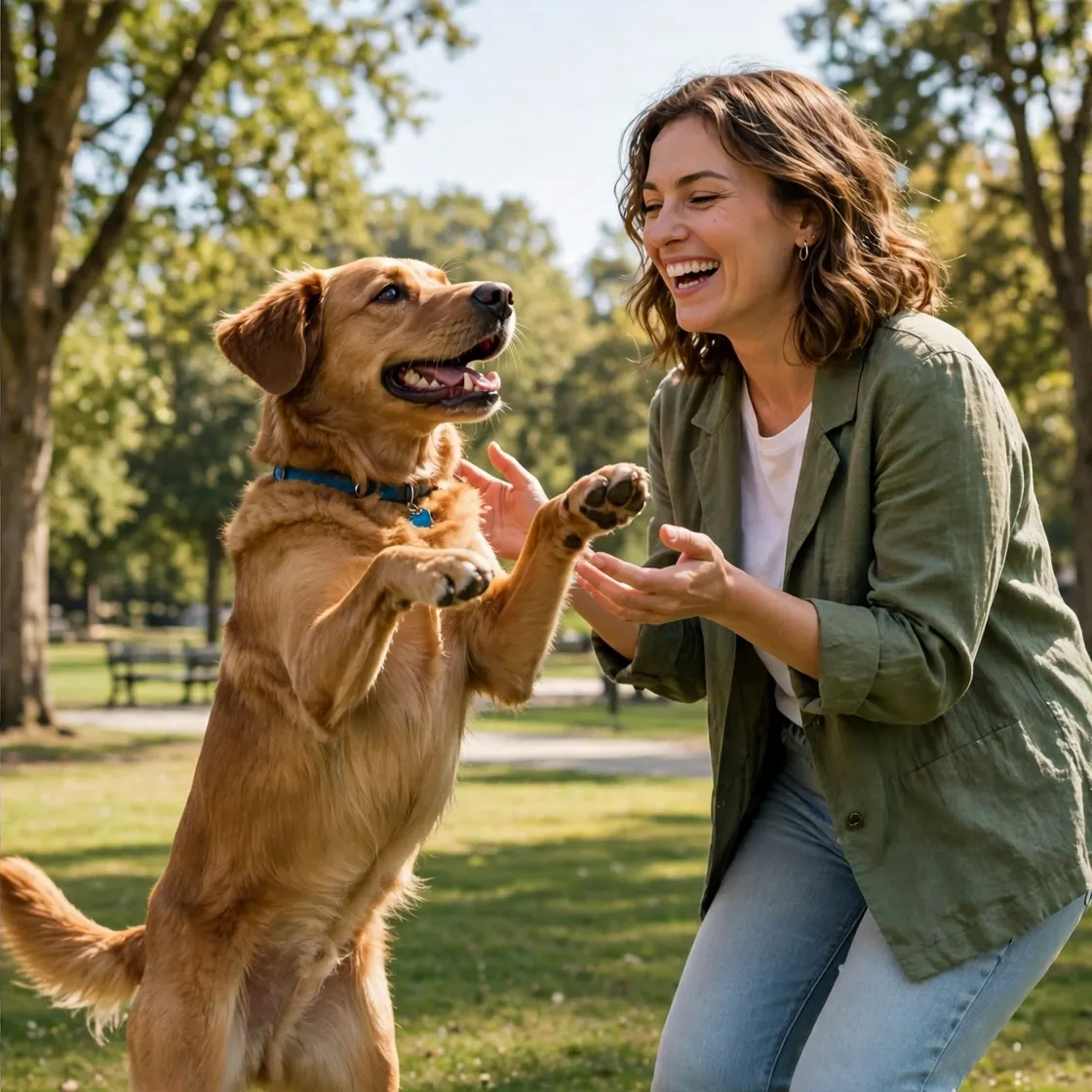 Dog jumping up to greet a person