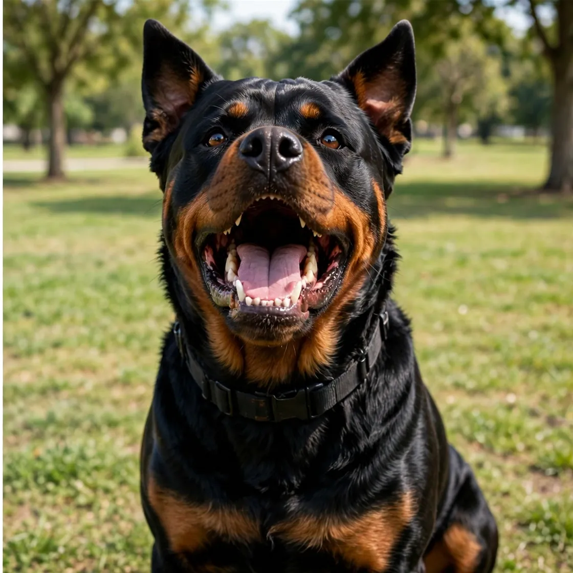 Rottweiler barking outdoors