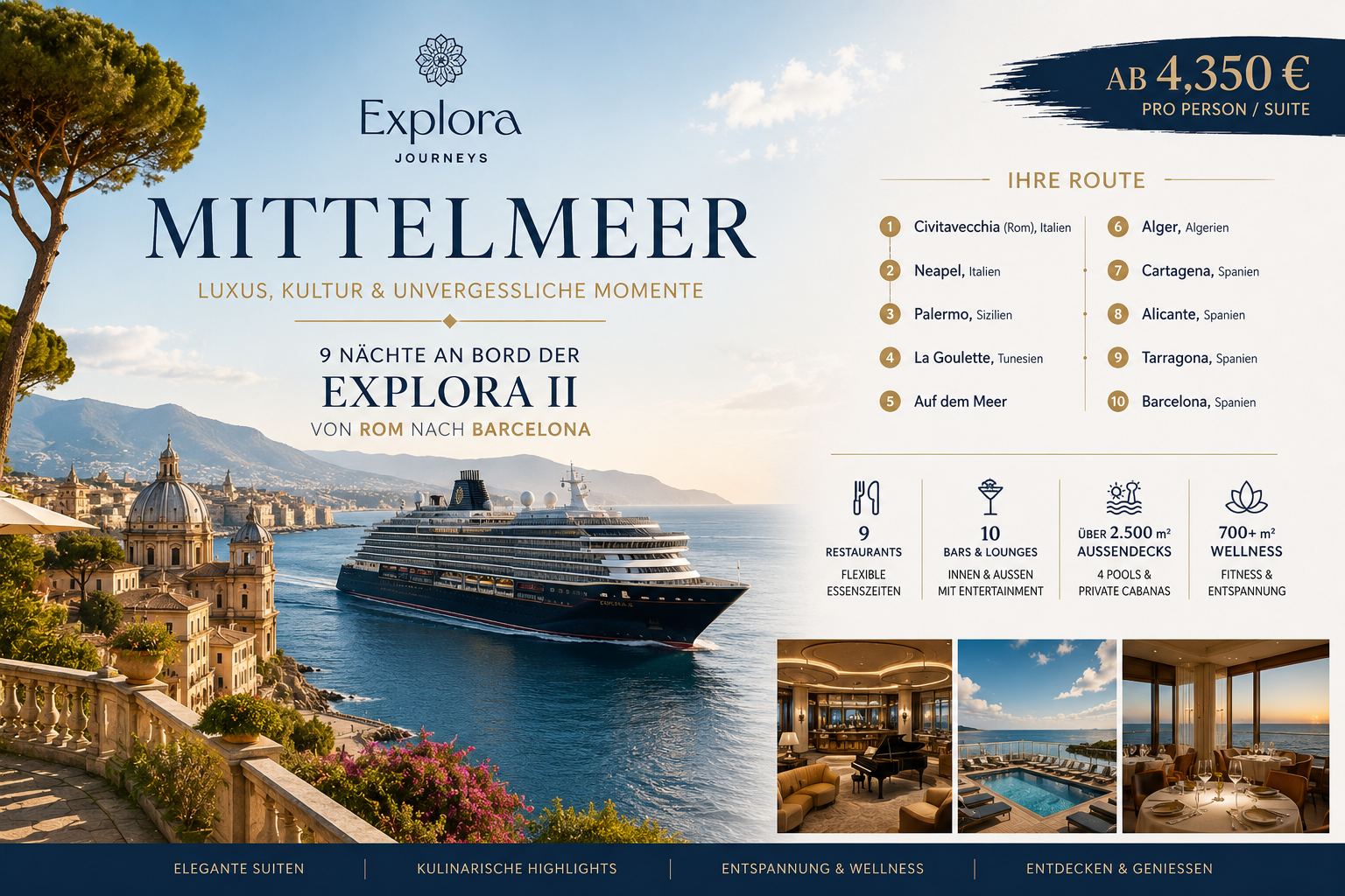 Luxuriöse Mittelmeerkreuzfahrt mit der EXPLORA II