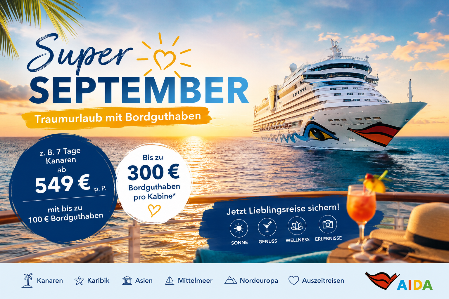 🚢 SuperSeptember: Traumurlaub mit bis zu 300 € Bordguthaben