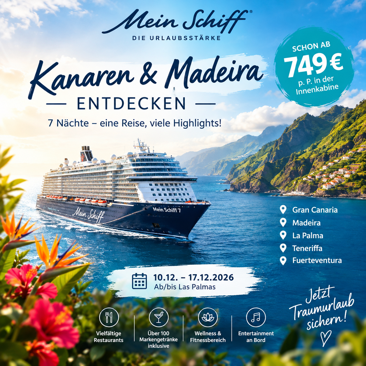 Kanaren und Madeira mit der Mein Schiff 7 entdecken