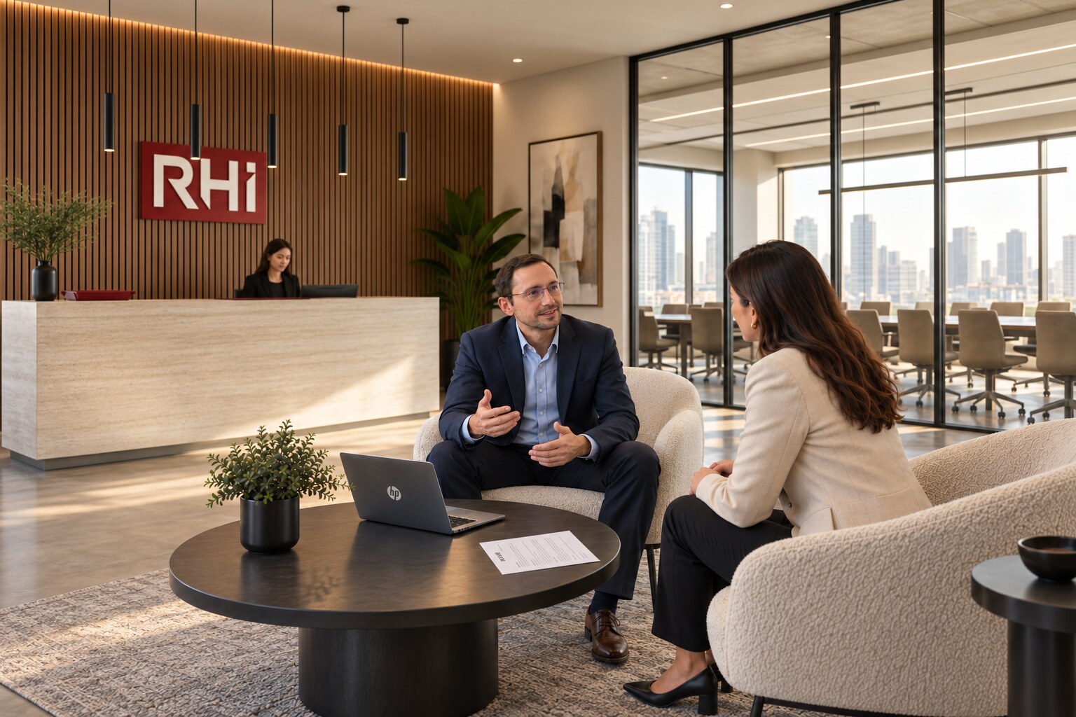 RHI professionals meeting with a client in the office