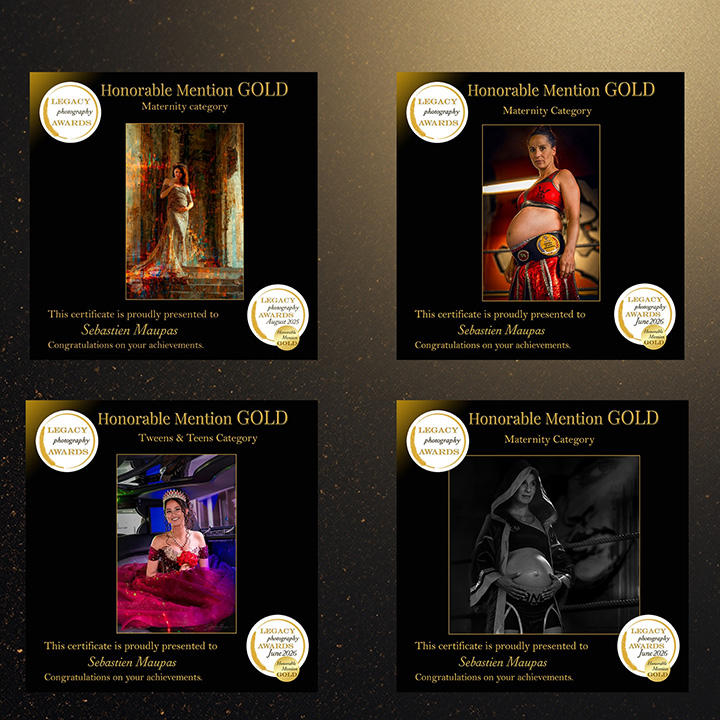 récompenses reçues aux Legacy Photography Awards dans les catégories Grossesse et portrait