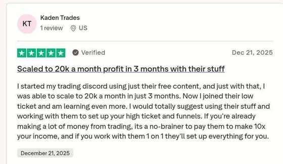 Kaden Trades Trustpilot — Scaled to 20k a month profit in 3 months