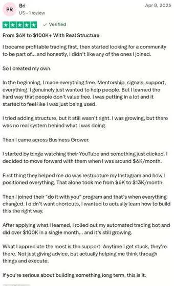 Bri Trustpilot — From $6K to $100K+ With Real Structure