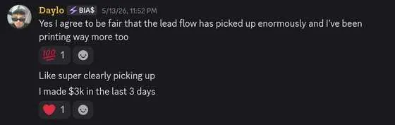 Daylo: lead flow picked up enormously, $3k in the last 3 days
