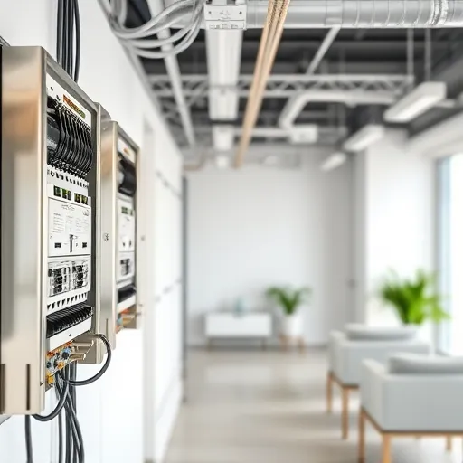 Completed electrical installation in Highland Village TX displaying organized wiring and polished fixtures in a modern office.