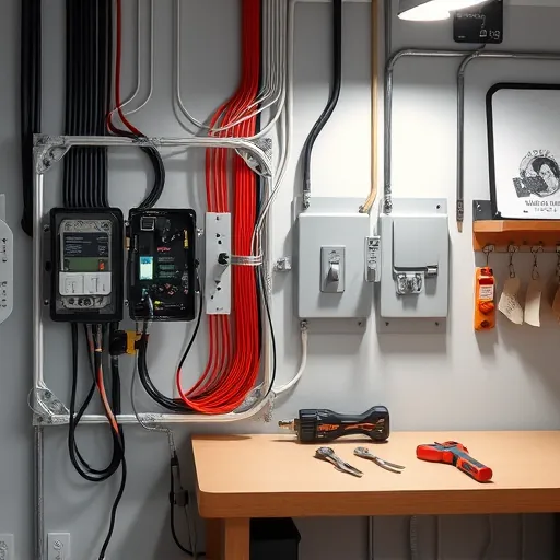 Completed electrical installation in Colleyville TX with neat wires, quality panels, and organized workspace tools.