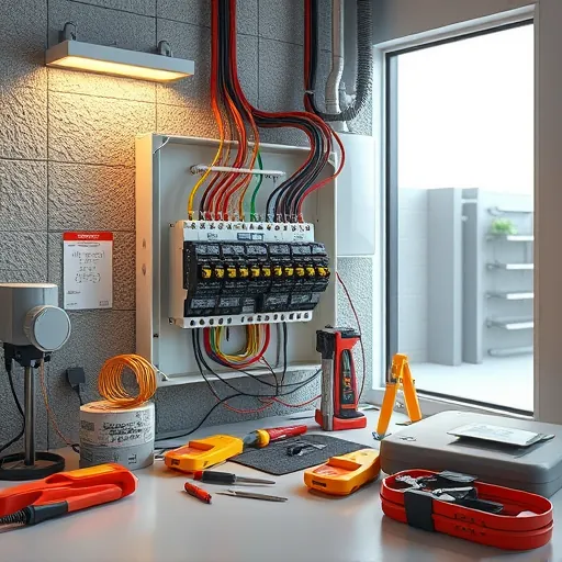 Completed electrical installation in Denton TX features organized panel, labeled breakers, vibrant wires, and professional workspace.