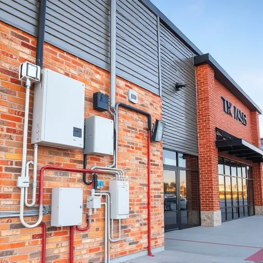 Completed electrical work in a modern building in Fort Worth TX showcasing neat wiring and fixtures.