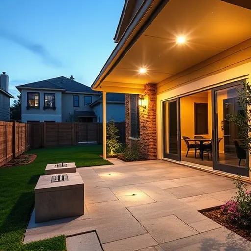 New modern outdoor LED lighting installation highlighting a stylish Bedford TX backyard with pathway, eave, and accent lights