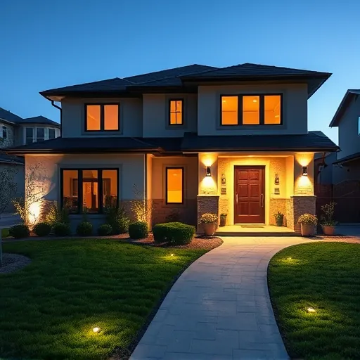 Completed modern residential lighting installation in Blue Mound TX with LED fixtures illuminating a lush yard at twilight