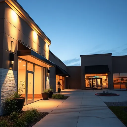 Freshly completed outdoor lighting installation in Haslet Texas showcasing modern fixtures illuminating a storefront, landscape and architecture.