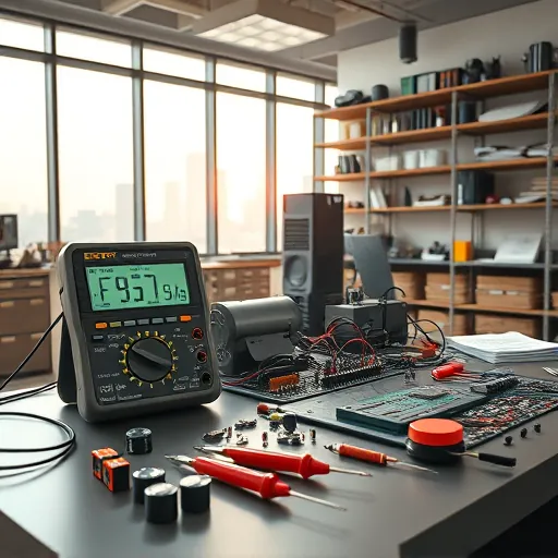Organized electronics workshop in Fort Worth TX with circuit troubleshooting tools, circuit boards, components, and natural light