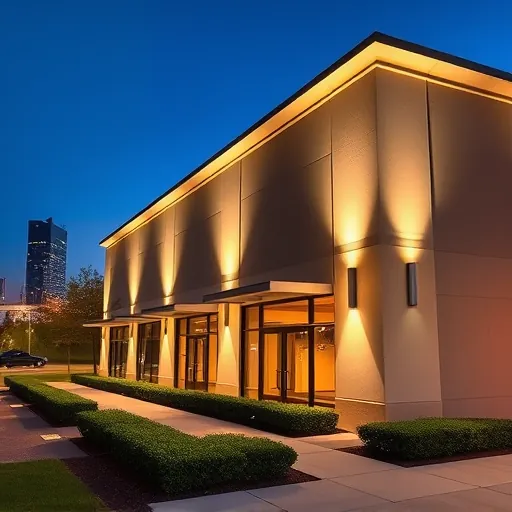 Completed lighting installation on a sleek Fort Worth TX building, showcasing modern LED fixtures and inviting atmosphere.