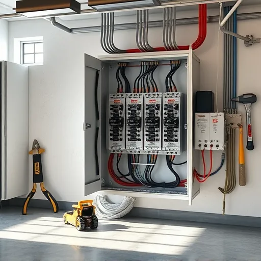 Completed electrical installation in Joshua TX featuring organized panel, gleaming switches, and polished basement setting.